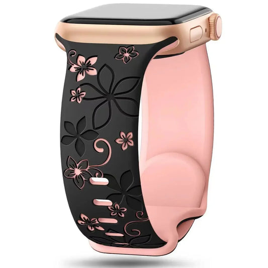 Floral Engraved Band Black x Pink