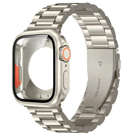 Three-Bead Stainless Steel Strap + Full-Cover Case - Starlight